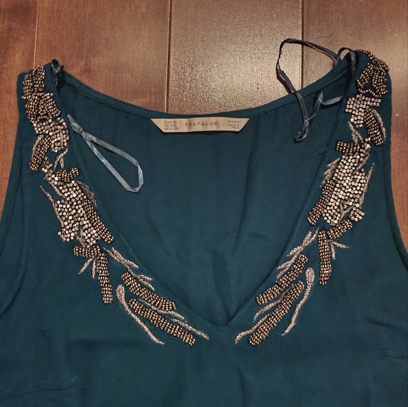 Zara Trafaluc Embellished Green Dress - Picture 2 of 2